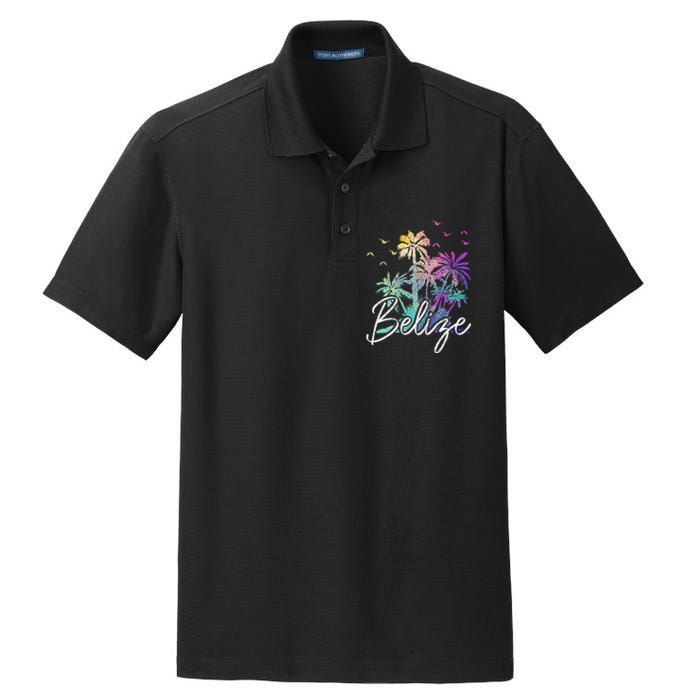 Belize Beach Vintage Palm Trees Vacation Dry Zone Grid Polo