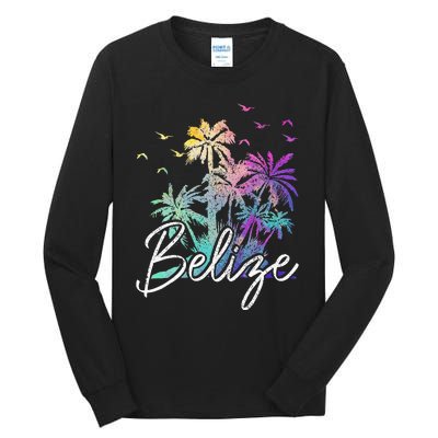 Belize Beach Vintage Palm Trees Vacation Tall Long Sleeve T-Shirt