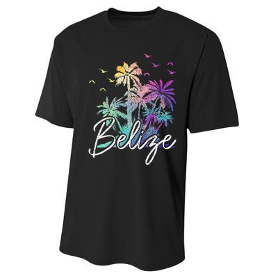 Belize Beach Vintage Palm Trees Vacation Performance Sprint T-Shirt