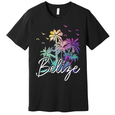 Belize Beach Vintage Palm Trees Vacation Premium T-Shirt