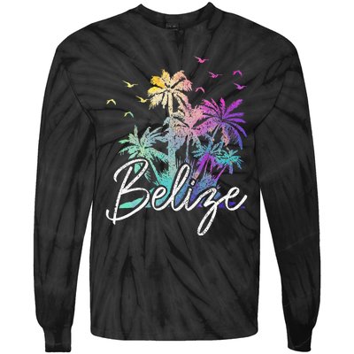 Belize Beach Vintage Palm Trees Vacation Tie-Dye Long Sleeve Shirt