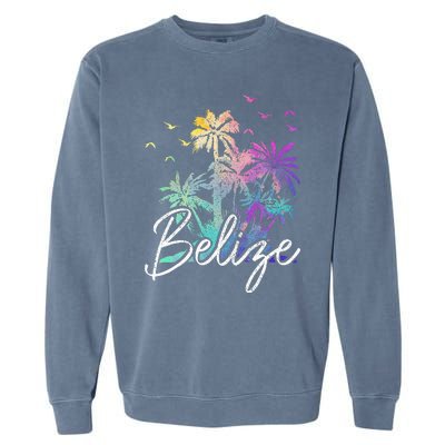 Belize Beach Vintage Palm Trees Vacation Garment-Dyed Sweatshirt