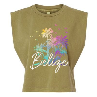 Belize Beach Vintage Palm Trees Vacation Garment-Dyed Women's Muscle Tee