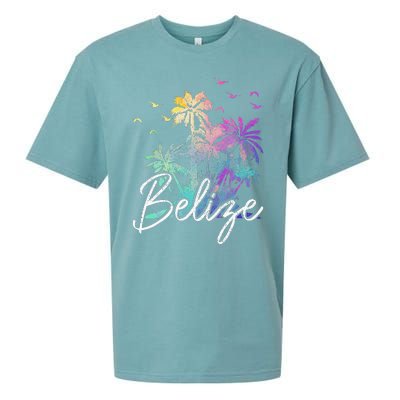 Belize Beach Vintage Palm Trees Vacation Sueded Cloud Jersey T-Shirt