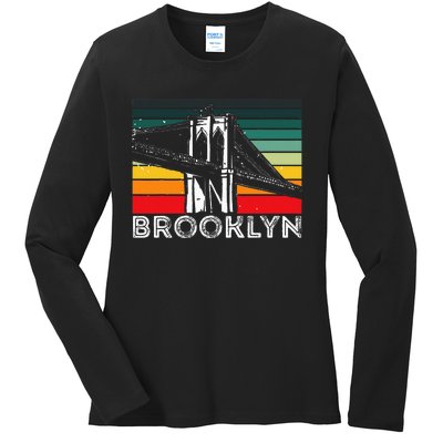 Brooklyn Bridge Vintage New York City Souvenir Ny Usa Ladies Long Sleeve Shirt