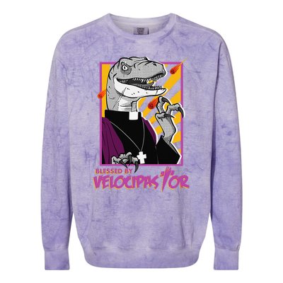 Bless By Velocipastor Cool Dinosaur Parish Priest Colorblast Crewneck Sweatshirt