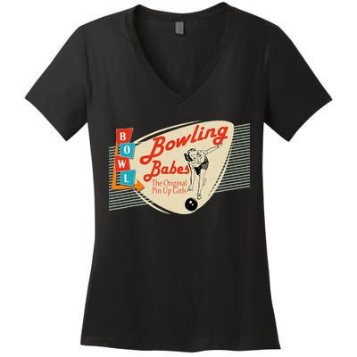 Bowling Babes Vintage Retro Matching Bowling Team Women's V-Neck T-Shirt
