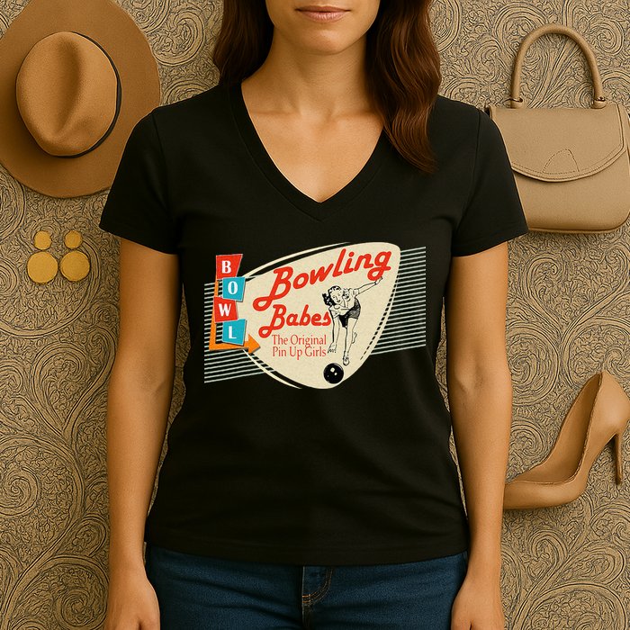 Bowling Babes Vintage Retro Matching Bowling Team Women's V-Neck T-Shirt