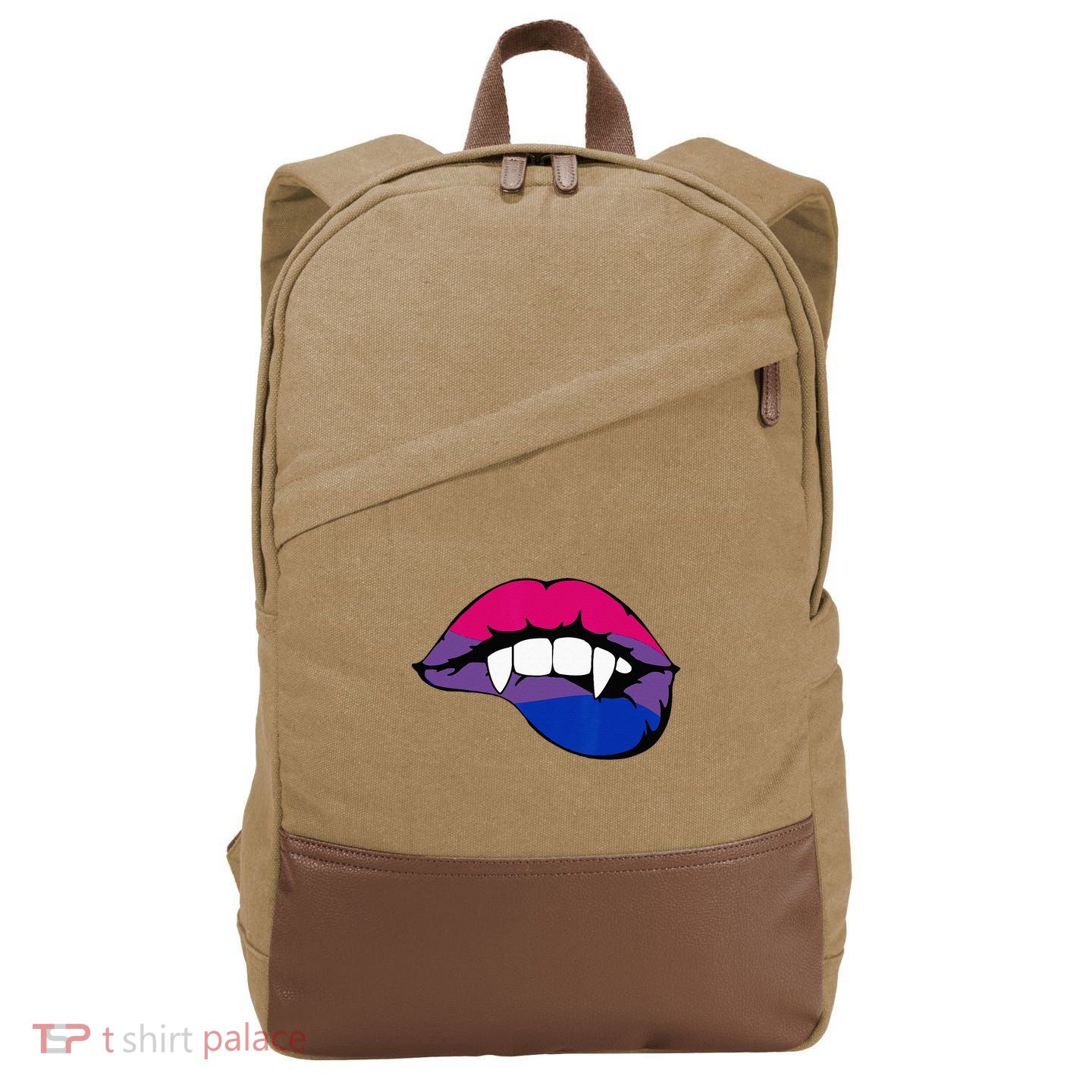 Bisexual Bi Vampire Lips Fangs Costume Easy Halloween Gifts Cotton Canvas Backpack