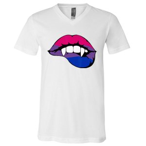 Bisexual Bi Vampire Lips Fangs Costume Easy Halloween Gifts V-Neck T-Shirt