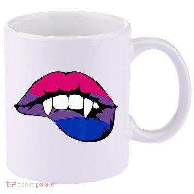 Bisexual Bi Vampire Lips Fangs Costume Easy Halloween Gifts 11oz C Handle Ceramic Mug