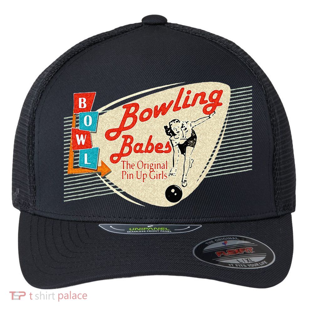 Bowling Babes Vintage Retro Matching Bowling Team Flexfit Unipanel Trucker Cap