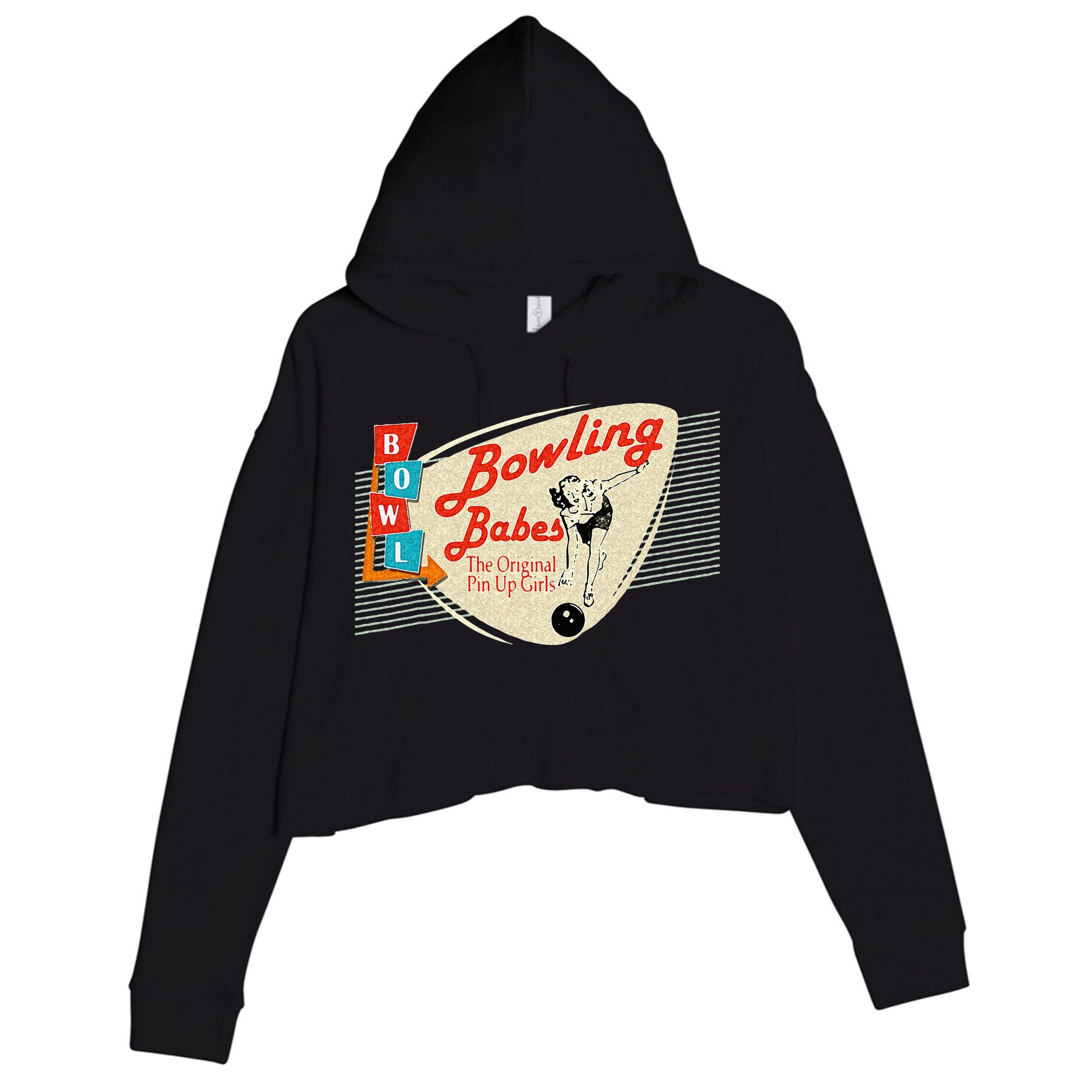 Bowling Babes Vintage Retro Matching Bowling Team Crop Fleece Hoodie