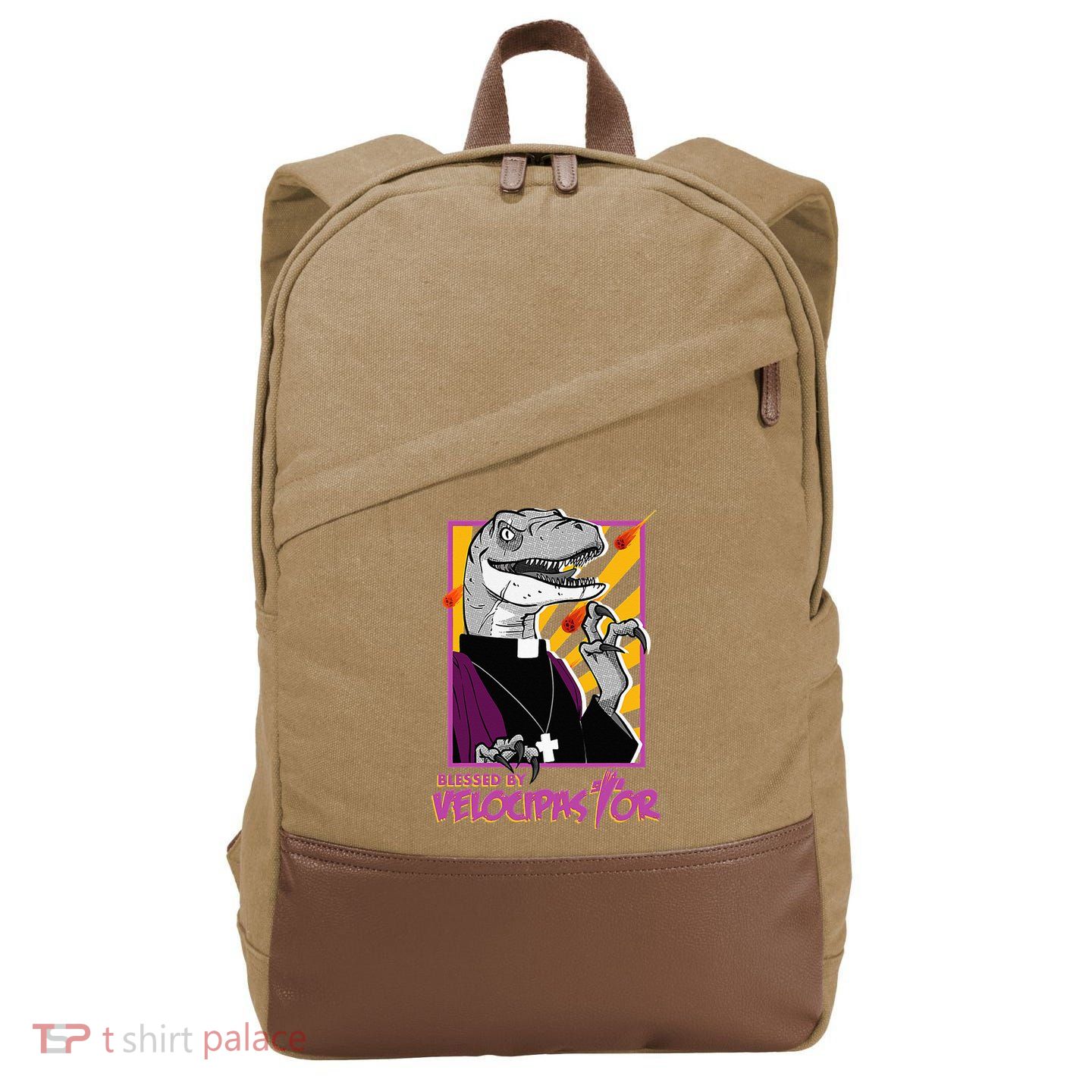 Bless By Velocipastor Cool Dinosaur Parish Priest Cotton Canvas Backpack