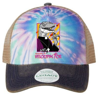 Bless By Velocipastor Cool Dinosaur Parish Priest Legacy Tie Dye Trucker Hat