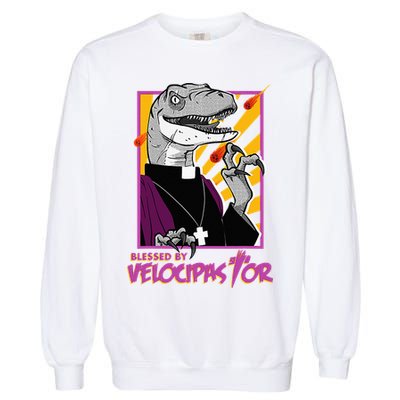 Bless By Velocipastor Cool Dinosaur Parish Priest Garment-Dyed Sweatshirt