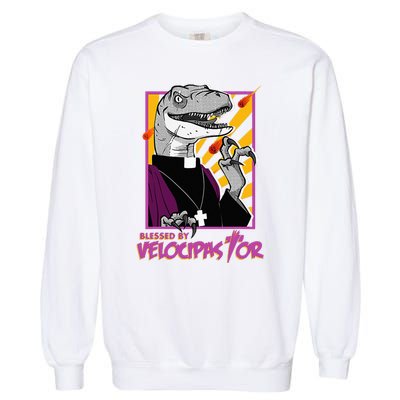 Bless By Velocipastor Cool Dinosaur Parish Priest Garment-Dyed Sweatshirt