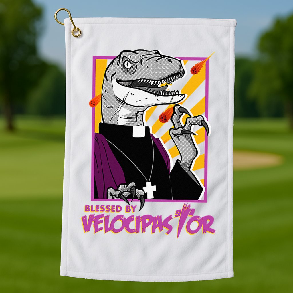Bless By Velocipastor Cool Dinosaur Parish Priest Golf Towel
