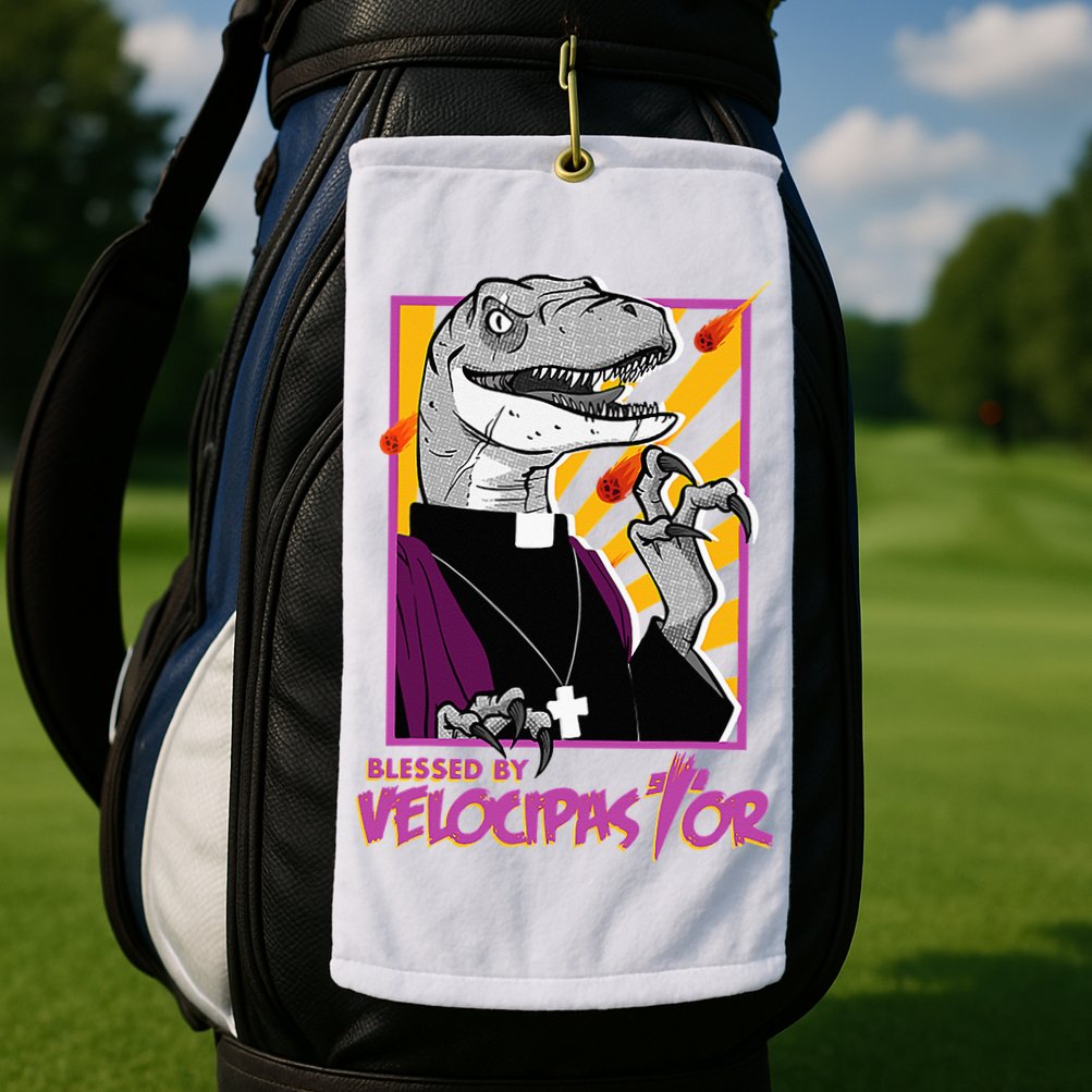 Bless By Velocipastor Cool Dinosaur Parish Priest Golf Towel
