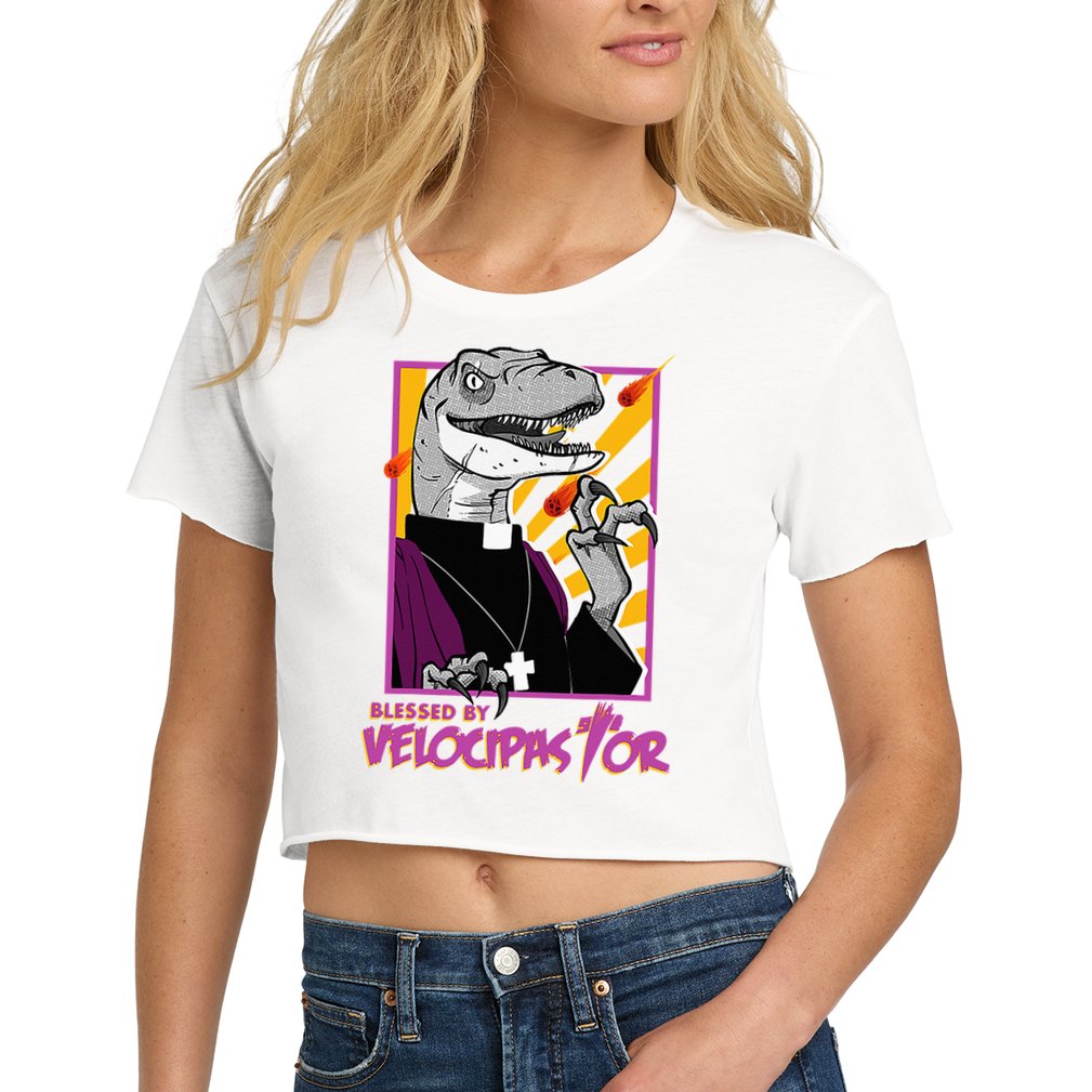 Bless By Velocipastor Cool Dinosaur Parish Priest Crop Top