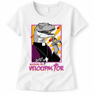 Bless By Velocipastor Cool Dinosaur Parish Priest Womens T-Shirt