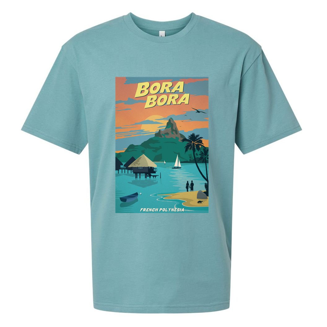 Bora Bora Vintage Travel Poster Sueded Cloud Jersey T-Shirt