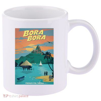 Bora Bora Vintage Travel Poster 11oz C Handle Ceramic Mug