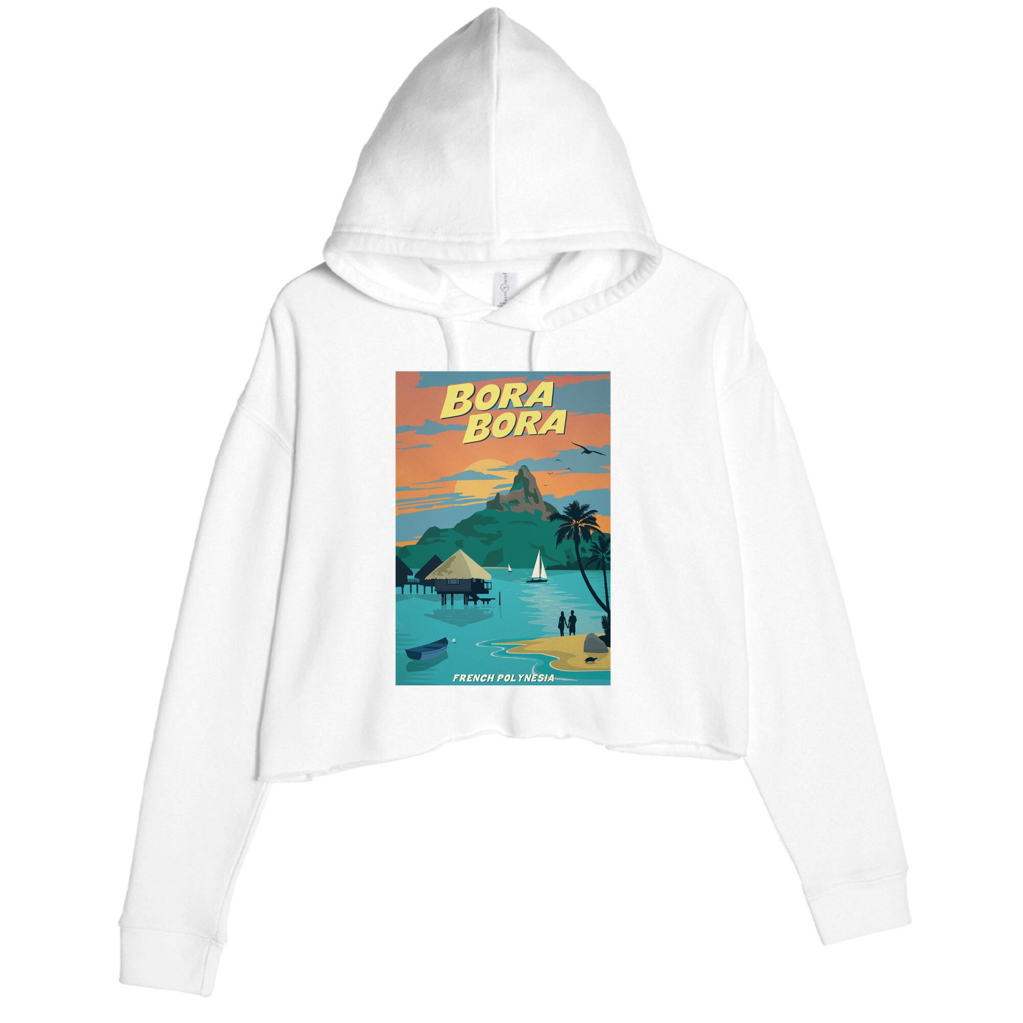 Bora Bora Vintage Travel Poster Crop Fleece Hoodie