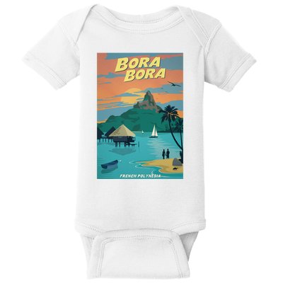 Bora Bora Vintage Travel Poster Baby Bodysuit