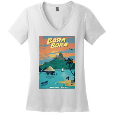 Bora Bora Vintage Travel Poster Women's V-Neck T-Shirt