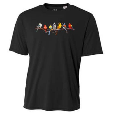 Backyard Bird Watching Watcher Birder Songbirds On A Branch Cooling Performance Crew T-Shirt