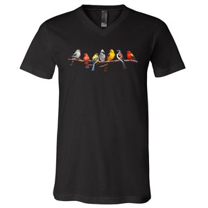 Backyard Bird Watching Watcher Birder Songbirds On A Branch V-Neck T-Shirt