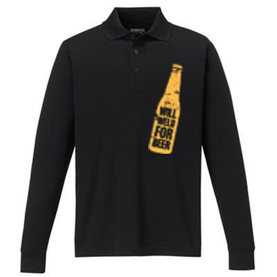 Beer Bottle Will Weld For Beer Alcohol Enthusiast Performance Long Sleeve Polo