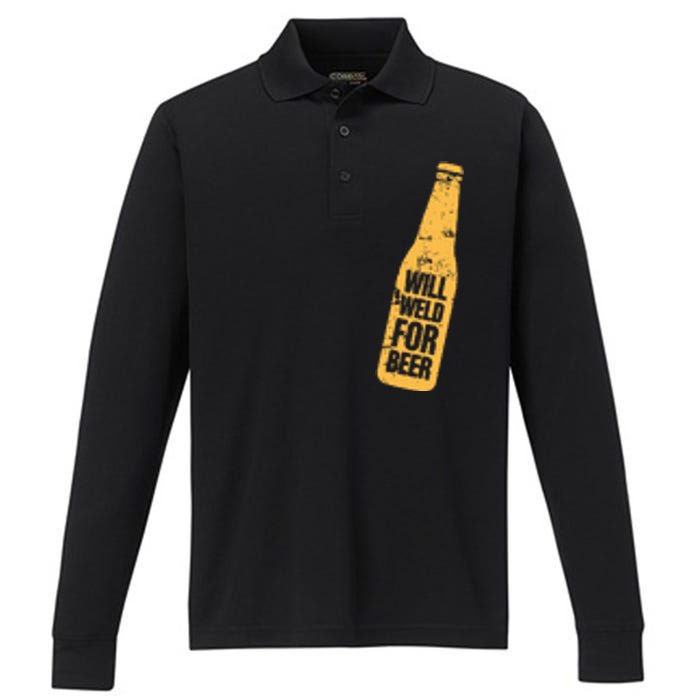 Beer Bottle Will Weld For Beer Alcohol Enthusiast Performance Long Sleeve Polo