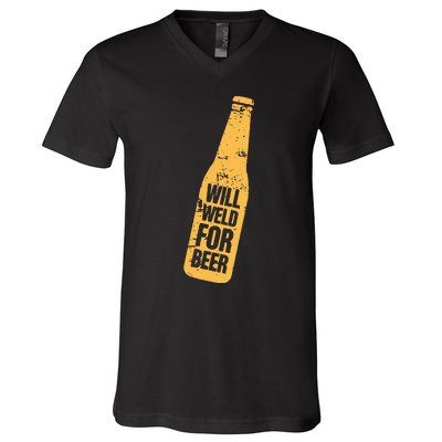 Beer Bottle Will Weld For Beer Alcohol Enthusiast V-Neck T-Shirt