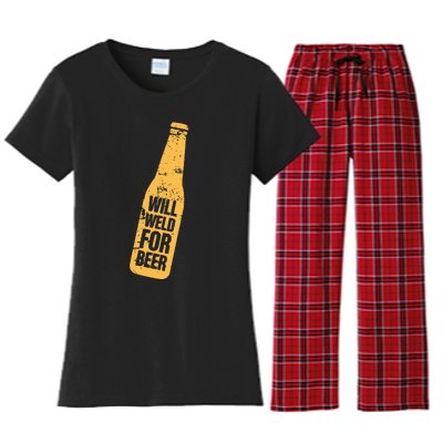 Beer Bottle Will Weld For Beer Alcohol Enthusiast Women's Flannel Pajama Set