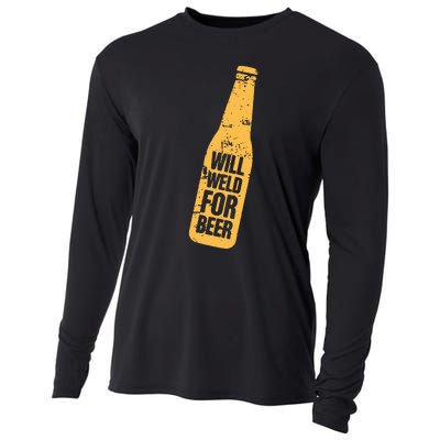 Beer Bottle Will Weld For Beer Alcohol Enthusiast Cooling Performance Long Sleeve Crew