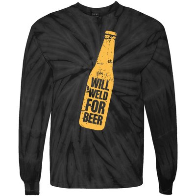 Beer Bottle Will Weld For Beer Alcohol Enthusiast Tie-Dye Long Sleeve Shirt