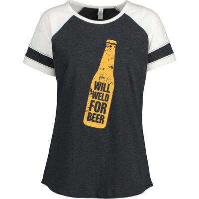 Beer Bottle Will Weld For Beer Alcohol Enthusiast Enza Ladies Jersey Colorblock Tee