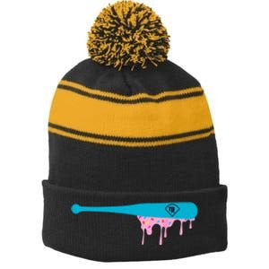 Baseball Bat With Sprinkles Drip Stripe Pom Pom Beanie