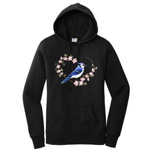 Bird Bird Watching Bird Watcher Birder Blue Jay Flower Heart Women's Pullover Hoodie