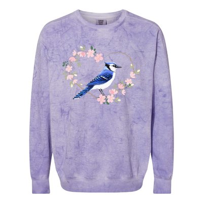 Bird Bird Watching Bird Watcher Birder Blue Jay Flower Heart Colorblast Crewneck Sweatshirt