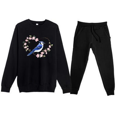 Bird Bird Watching Bird Watcher Birder Blue Jay Flower Heart Premium Crewneck Sweatsuit Set