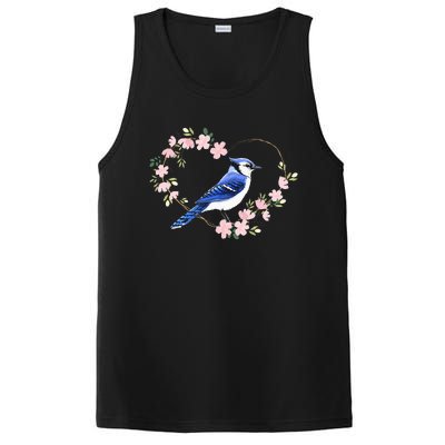 Bird Bird Watching Bird Watcher Birder Blue Jay Flower Heart PosiCharge Competitor Tank