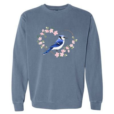 Bird Bird Watching Bird Watcher Birder Blue Jay Flower Heart Garment-Dyed Sweatshirt