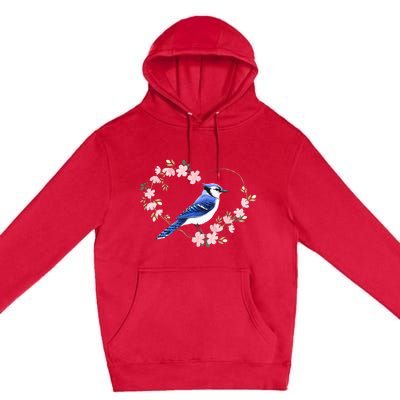 Bird Bird Watching Bird Watcher Birder Blue Jay Flower Heart Premium Pullover Hoodie