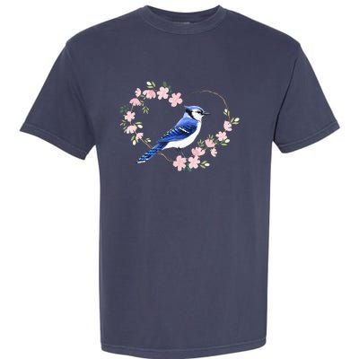 Bird Bird Watching Bird Watcher Birder Blue Jay Flower Heart Garment-Dyed Heavyweight T-Shirt