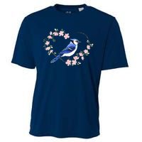 Bird Bird Watching Bird Watcher Birder Blue Jay Flower Heart Cooling Performance Crew T-Shirt