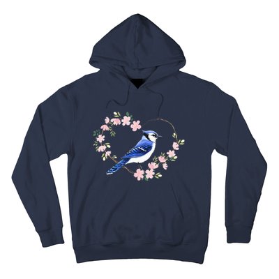 Bird Bird Watching Bird Watcher Birder Blue Jay Flower Heart Hoodie