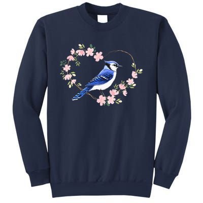 Bird Bird Watching Bird Watcher Birder Blue Jay Flower Heart Sweatshirt